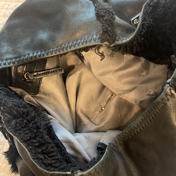 Kenneth Cole Faux Leather and Fur Black Shoulder Bag with Silver Hardware - Picture 6 of 7